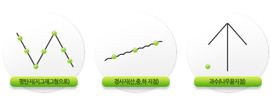 토양채취 요령:평탄지(지그재그형으로), 경사지(상중하지점), 과수(나무끝지점)