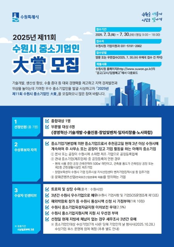 제11회 수원시 중소기업인 大賞(대상) 후보자 모집