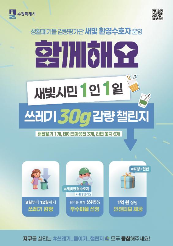  수원시민, 1인 1일 쓰레기 30g 감량 도전한다