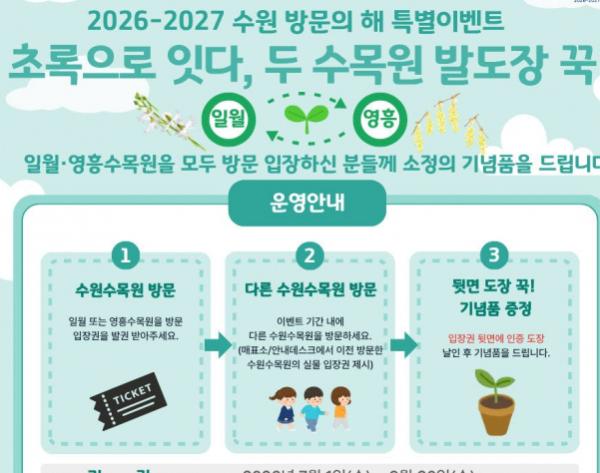 수원수목원, 여름맞이 특별 이벤트 '초록으로 잇다, 두 수목원 발도장 꾹!' 운영 