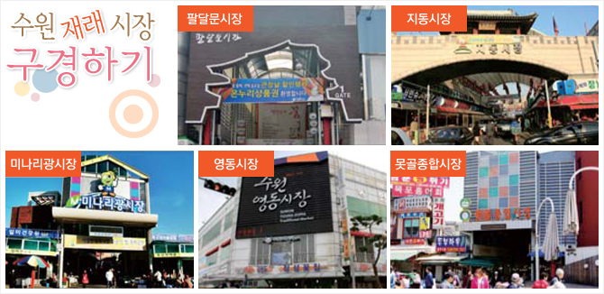 팔달문시장, 지동시장, 못골종합시장, 영동시장, 미나리광시장 사진
