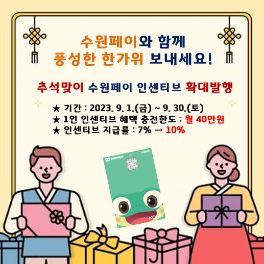 추석 맞이 수원페이 확대 발행