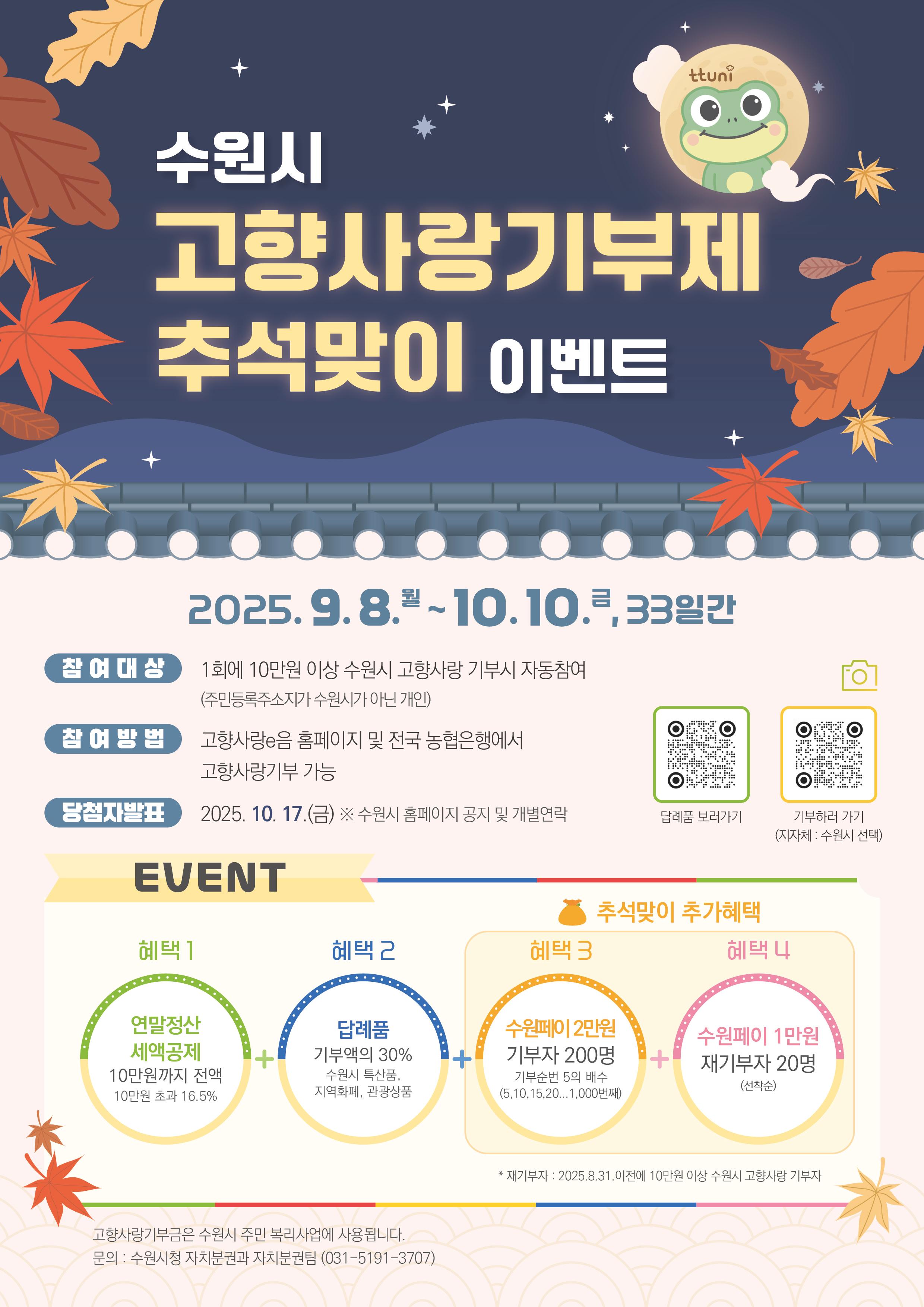 수원시 고향사랑기부제 추석맞이 감사 이벤트