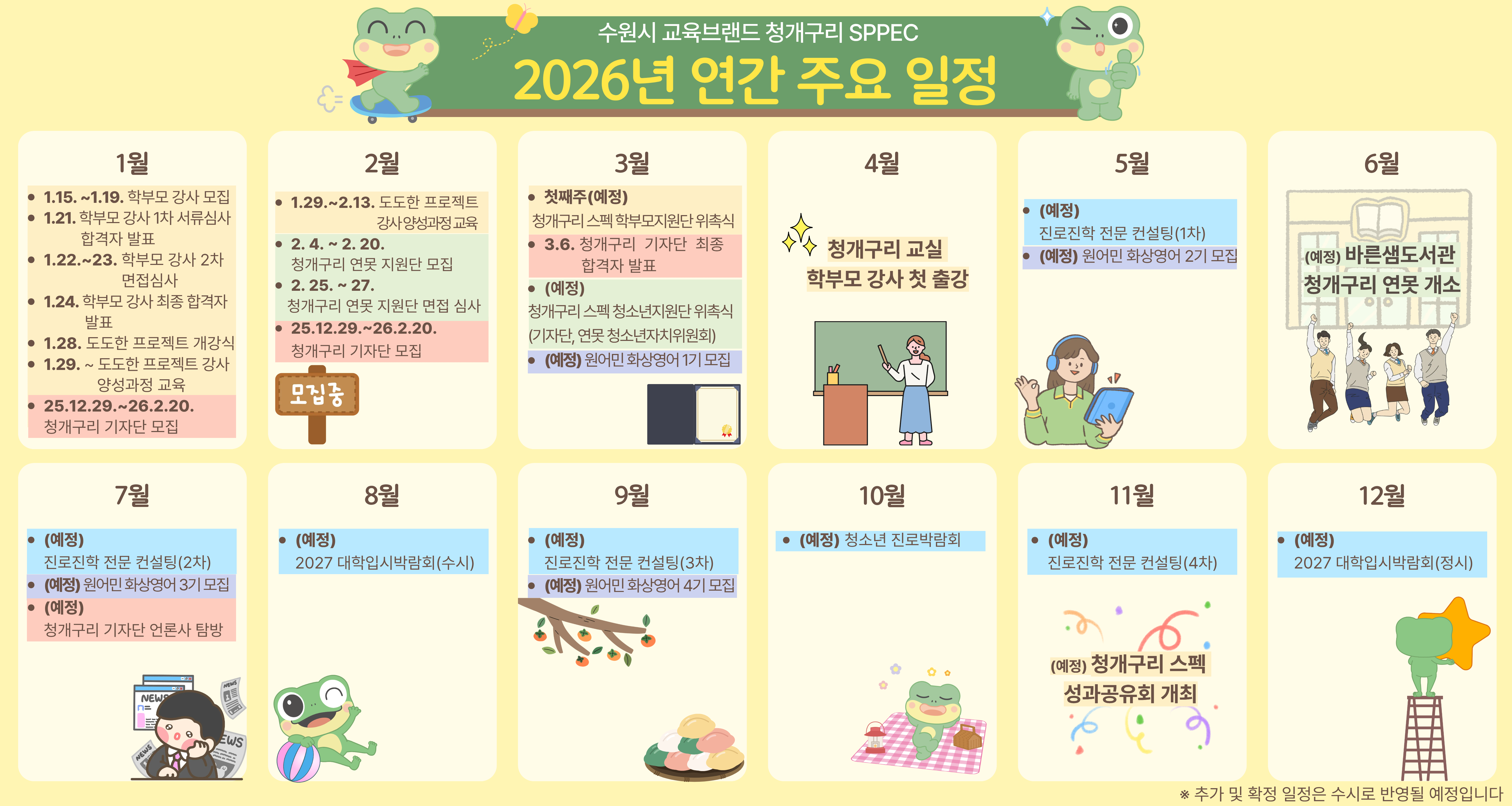 수원시 교육브랜드 청개구리 SPPEC 2026년 연간 주요 일정