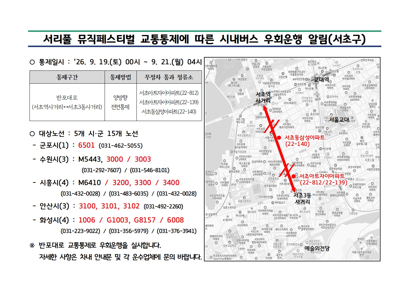 우회운행 안내문